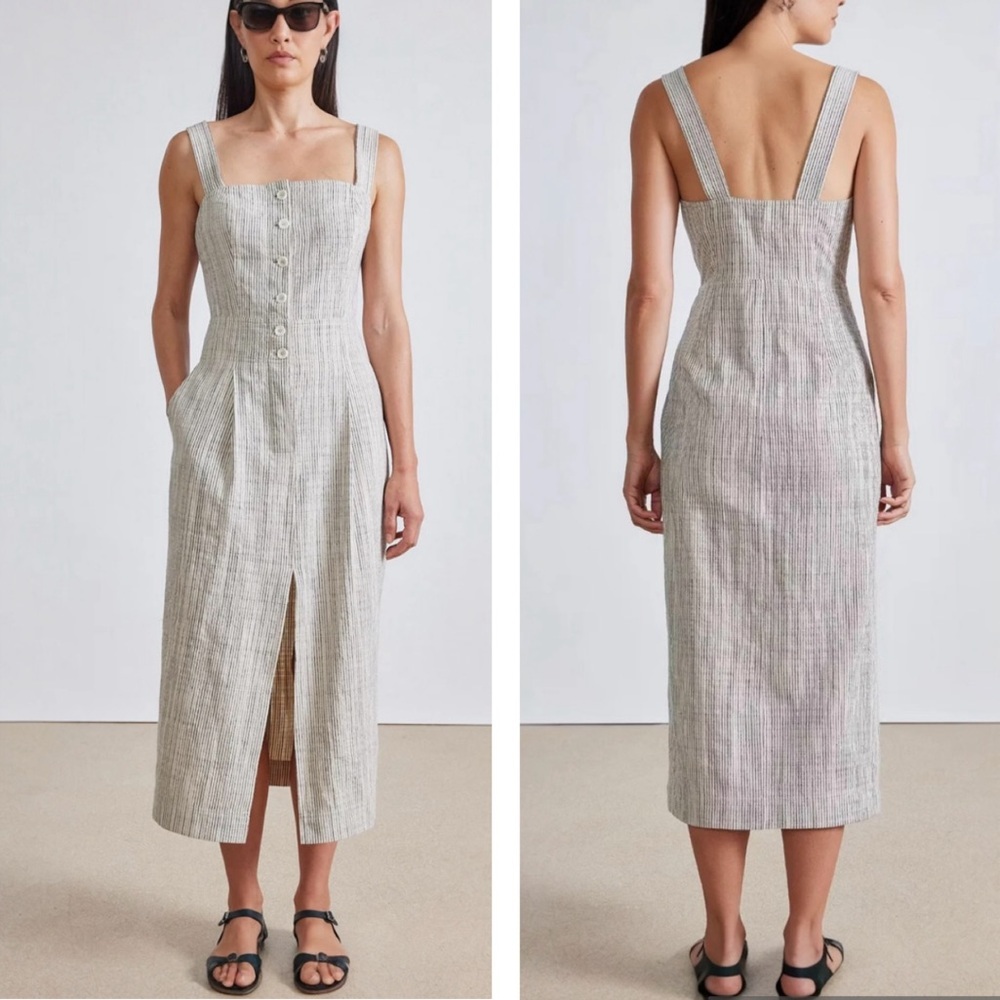 Apiece Apart Berel Tank Cream Pin Striped Midi Dress Size 10